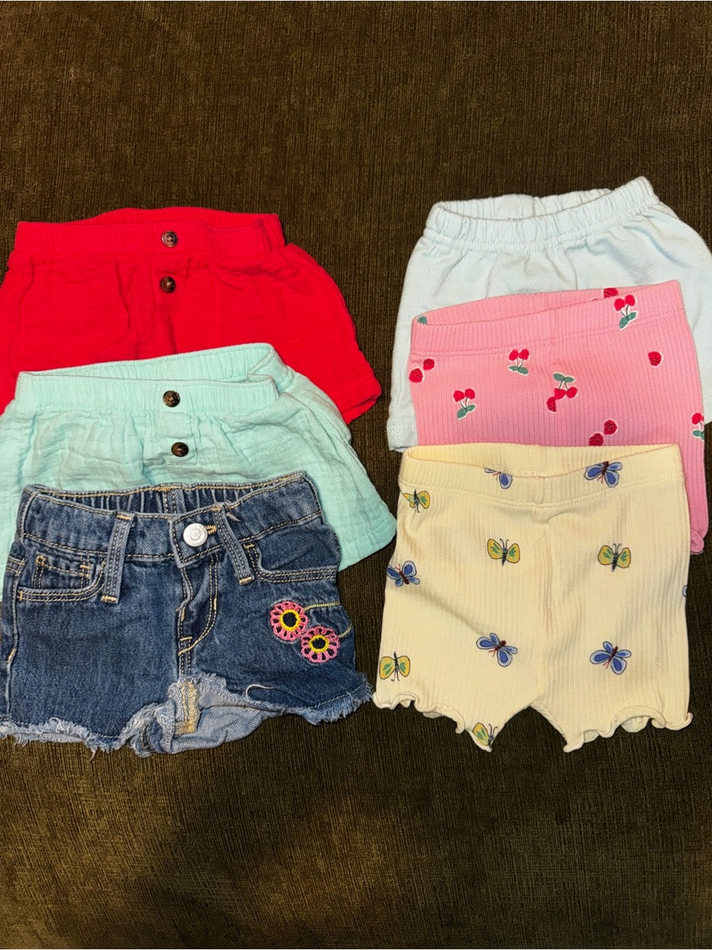 Old Navy Girls 6-Pack Shorts - Red, Mint, White, Pink, Yellow, Denim